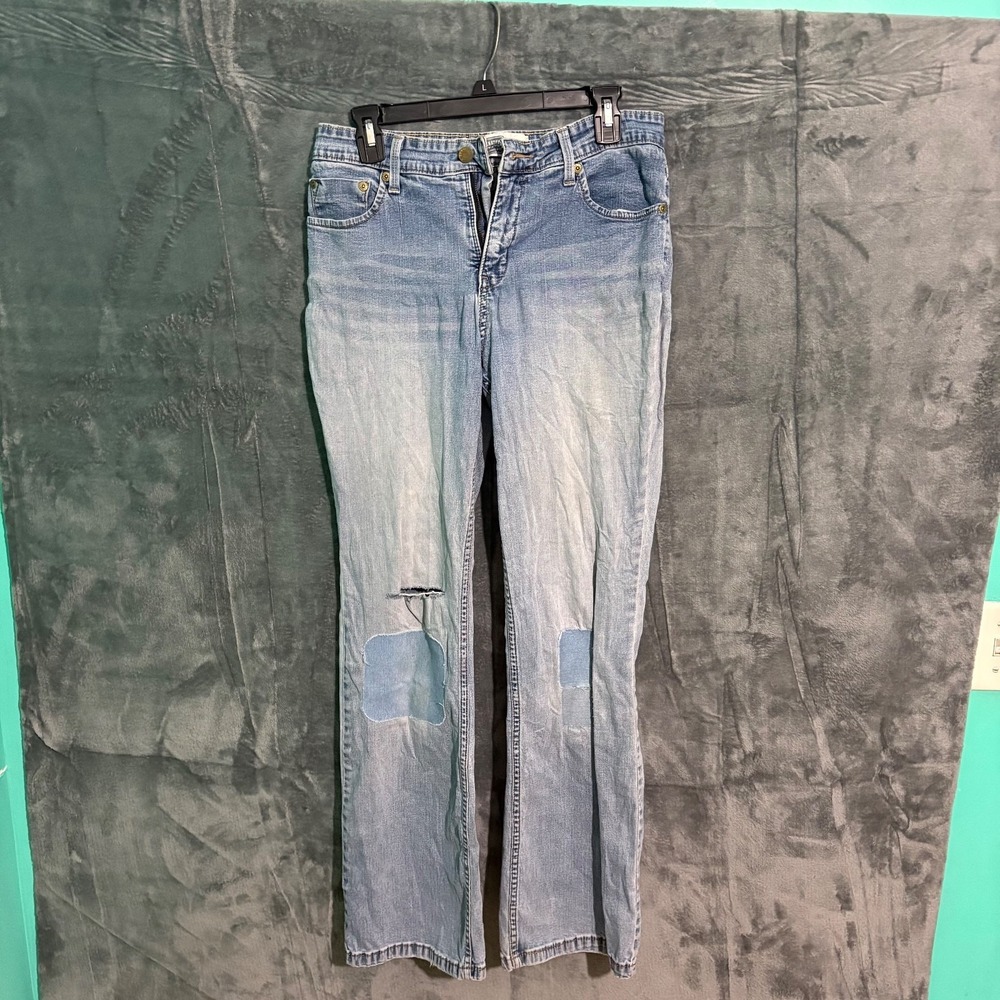 Levis Bootcut Jeans Womens 10 Signature Blue Denim Patch Distressed